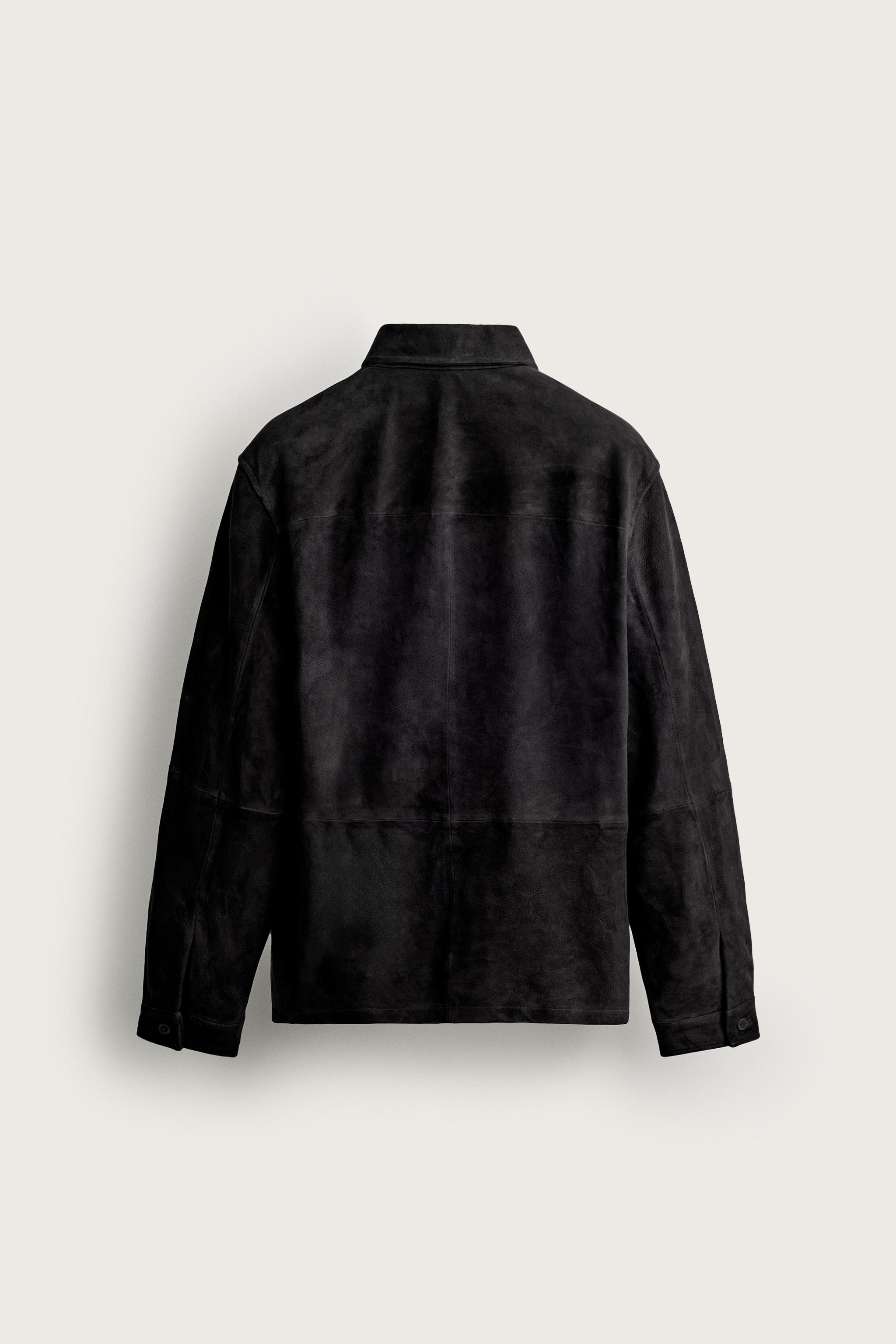 SUEDE LEATHER OVERSHIRT — Blue / Black