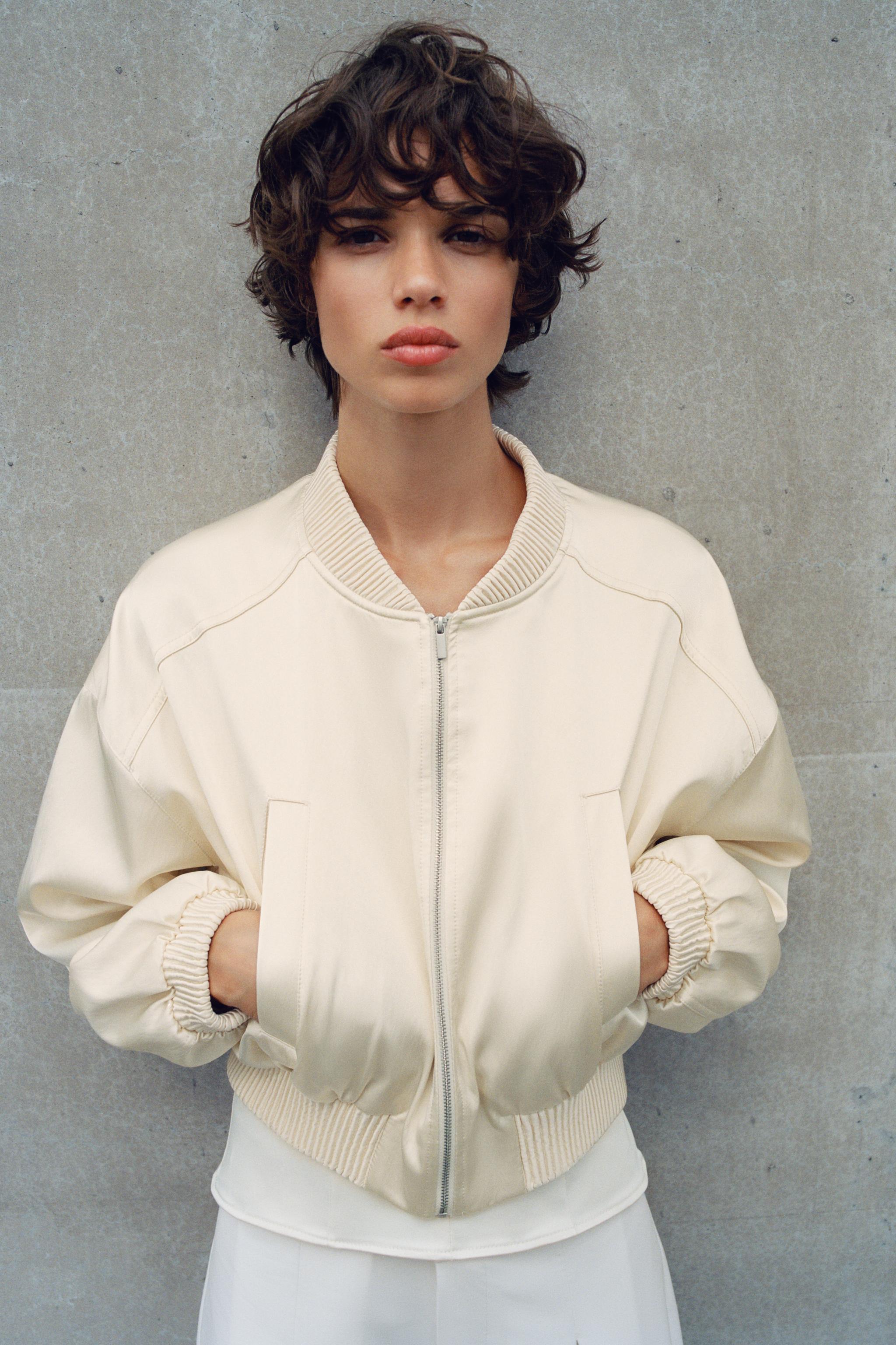 CROPPED SATIN BOMBER JACKET