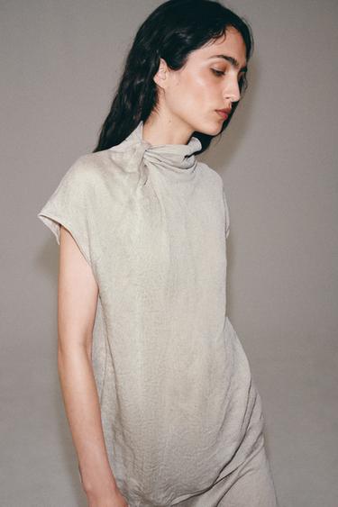 ATASAN RAJUT IKAT EFEK KERUT - Putih pasir / Marl dari Zara