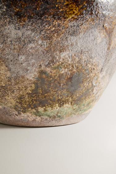 MEDIUM ENAMELLED STONEWARE VASE - mid khaki by Zara - Image 2