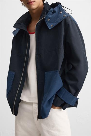 PARKA COLOR BLOCK CAPUCHE - Bleu marine de Zara - Image 5