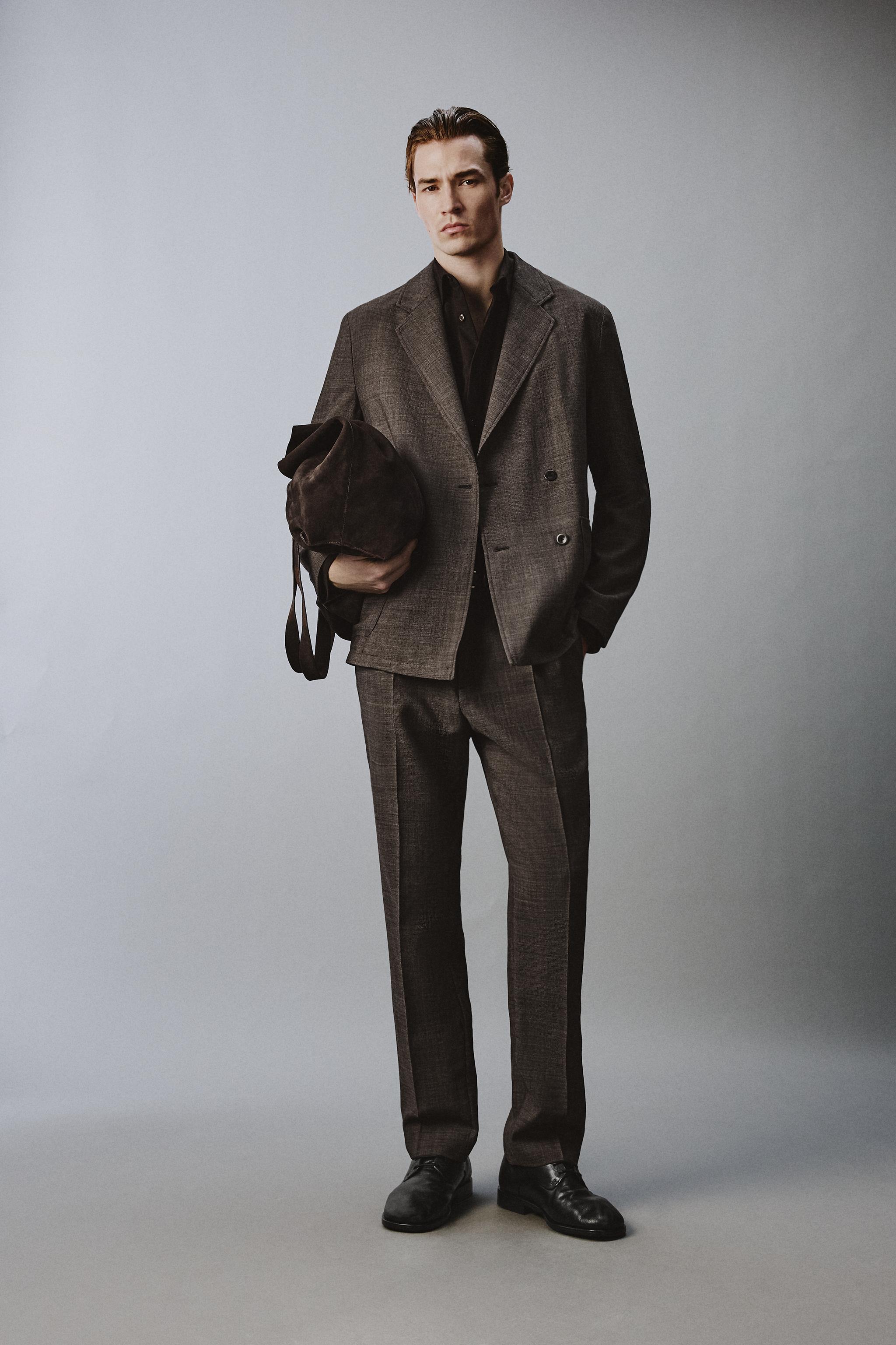 DOUBLE-BREASTED 100% WOOL SUIT JACKET