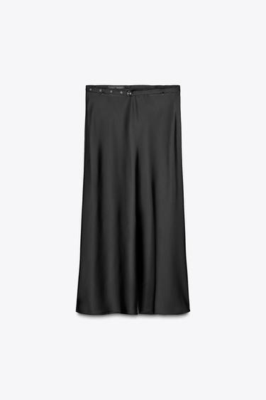 FALDA MIDI CINTURÓN - Negro de Zara