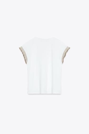 METALLIC THREAD RUFFLE T-SHIRT - White by Zara - Image 5
