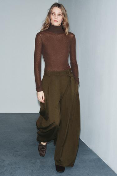 ZW COLLECTION VOLUME TROUSERS WITH DARTS - Olive green by Zara