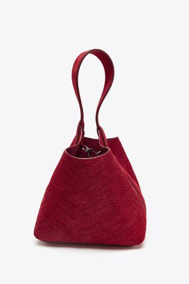 BRAIDED SUEDE MINI BUCKET BAG - Red by Zara - Image 5