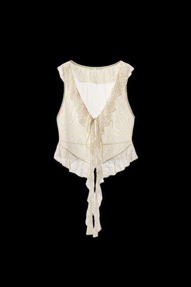 TOP WITH LACE AND RUFFLES - Ecru by Zara