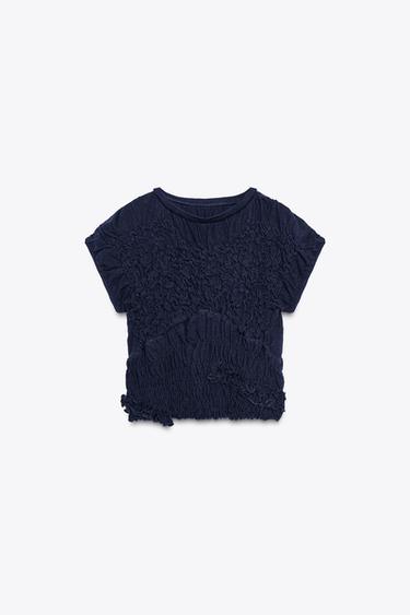 TEXTURED ELASTICATED T-SHIRT X FANGLU LIN - Blue by Zara