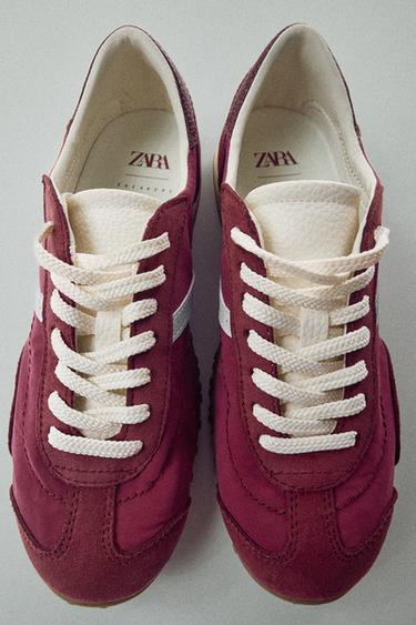 DERBY-STYLE TRAINERS WITH HEEL COUNTER DETAIL - Burgundy Red by Zara
