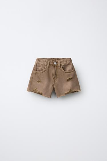 RIPPED DENIM BERMUDA SHORTS - Brown by Zara
