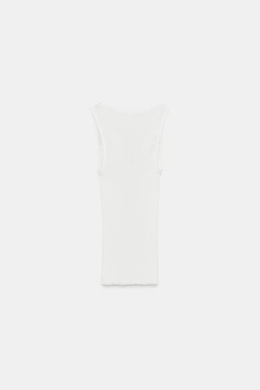 T-SHIRT CÔTELÉ DENTELLE - Blanc cassé de Zara - Image 4