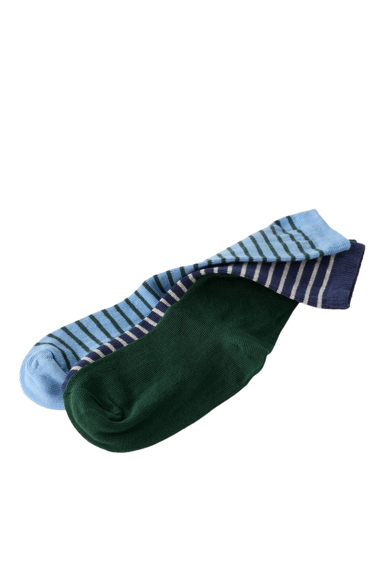 THREE-PACK OF STRIPED AND SOLID MID-CALF SOCKS — Green