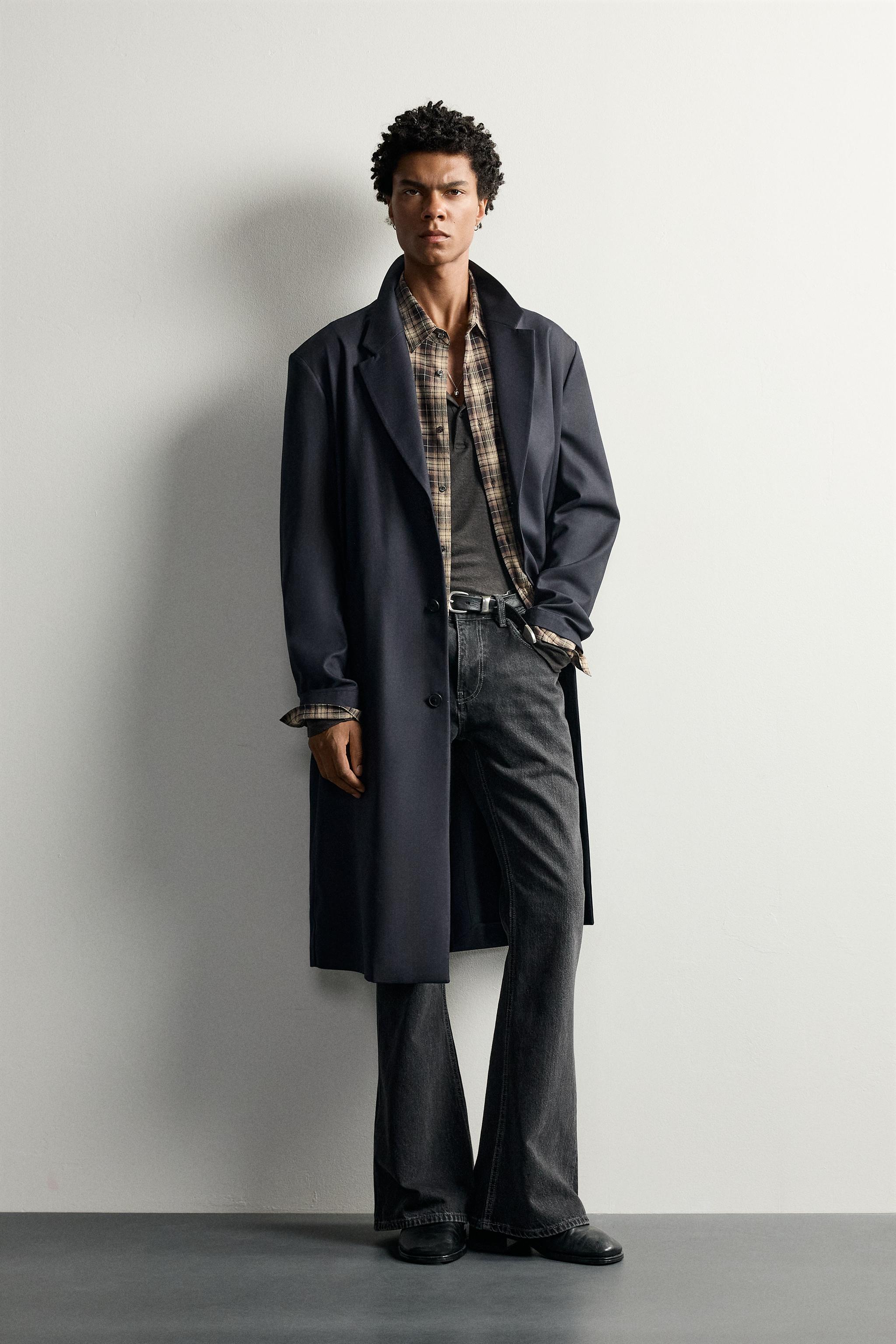 L新品未使用 定価15,990円 ウールレギュラーフィットコート ZARA ザラ ウール混リラックスフィットフロックコート - ネイビーブルー | ZARA