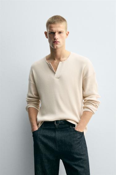 Zara RELAXED FIT TEXTURED SWEATER - Ecru