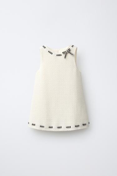 STRUCTURED BOW PINAFORE DRESS — Ecru 1