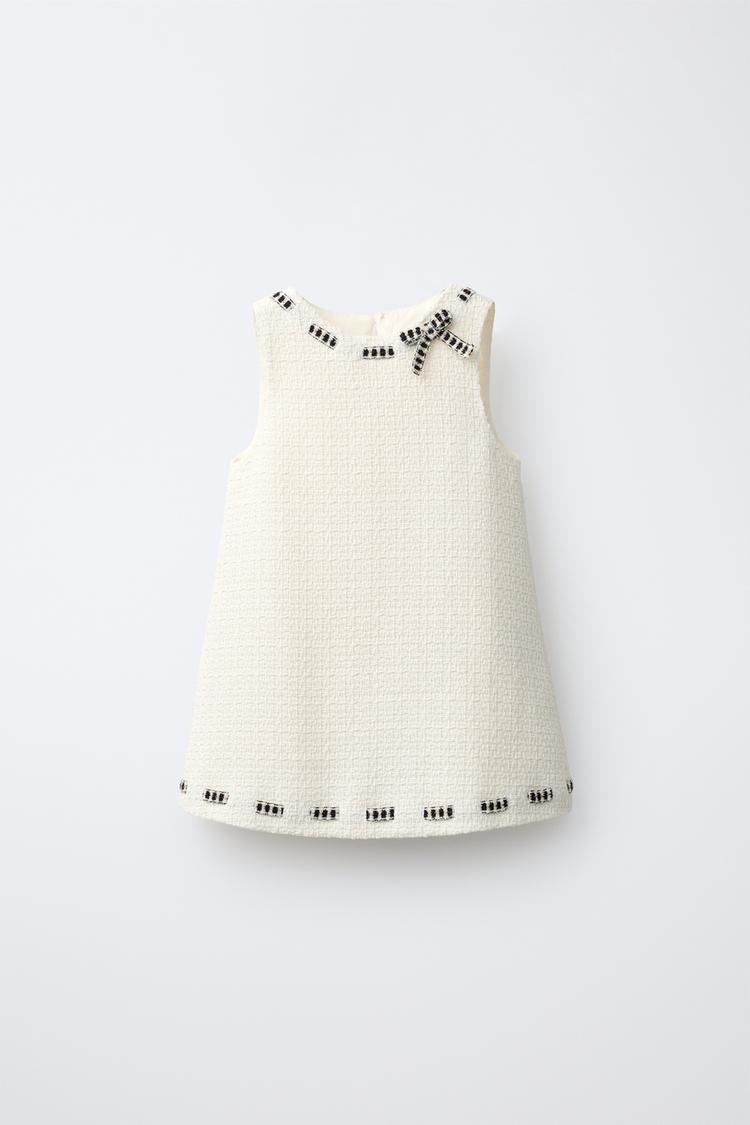 STRUCTURED BOW PINAFORE DRESS — Ecru