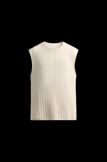 Zara SLEEVELESS KNIT T-SHIRT - Oyster-white
