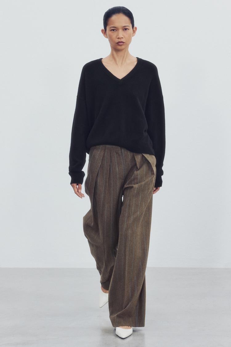 ZW COLLECTION HERRINGBONE STRIPED TROUSERS