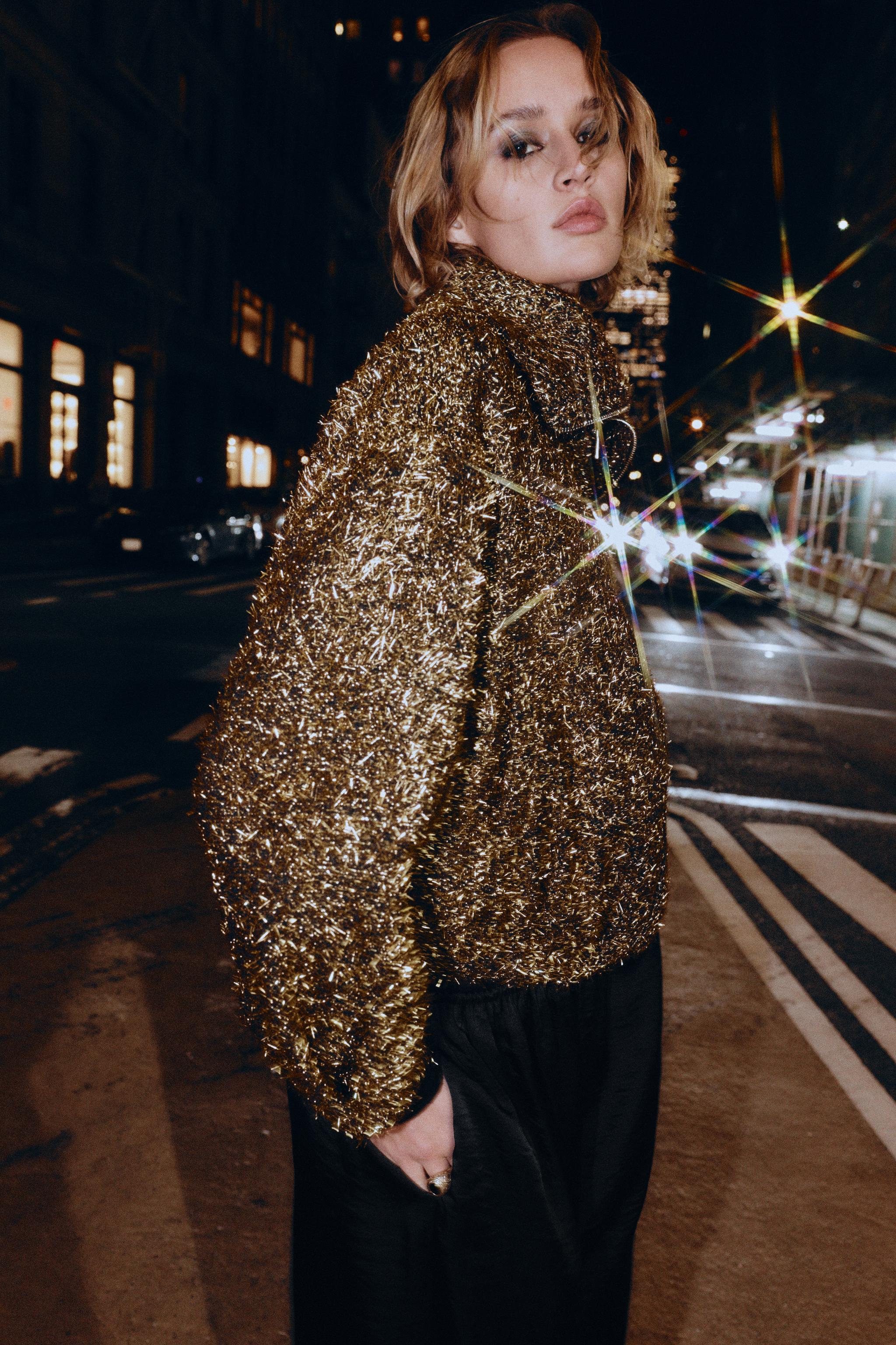 METALLIC THREAD BOMBER JACKET