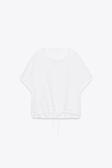 COTTON T-SHIRT WITH TIES - White by Zara