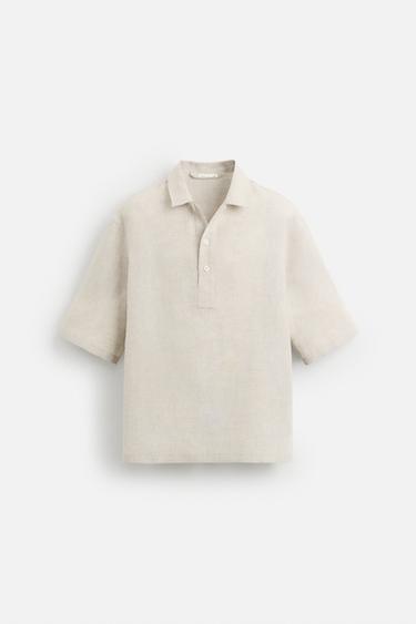 CAMISA POLO 100% LINO - Beige claro de Zara