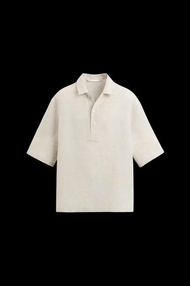 100% LINEN POLO SHIRT - Light beige by Zara - Image 0