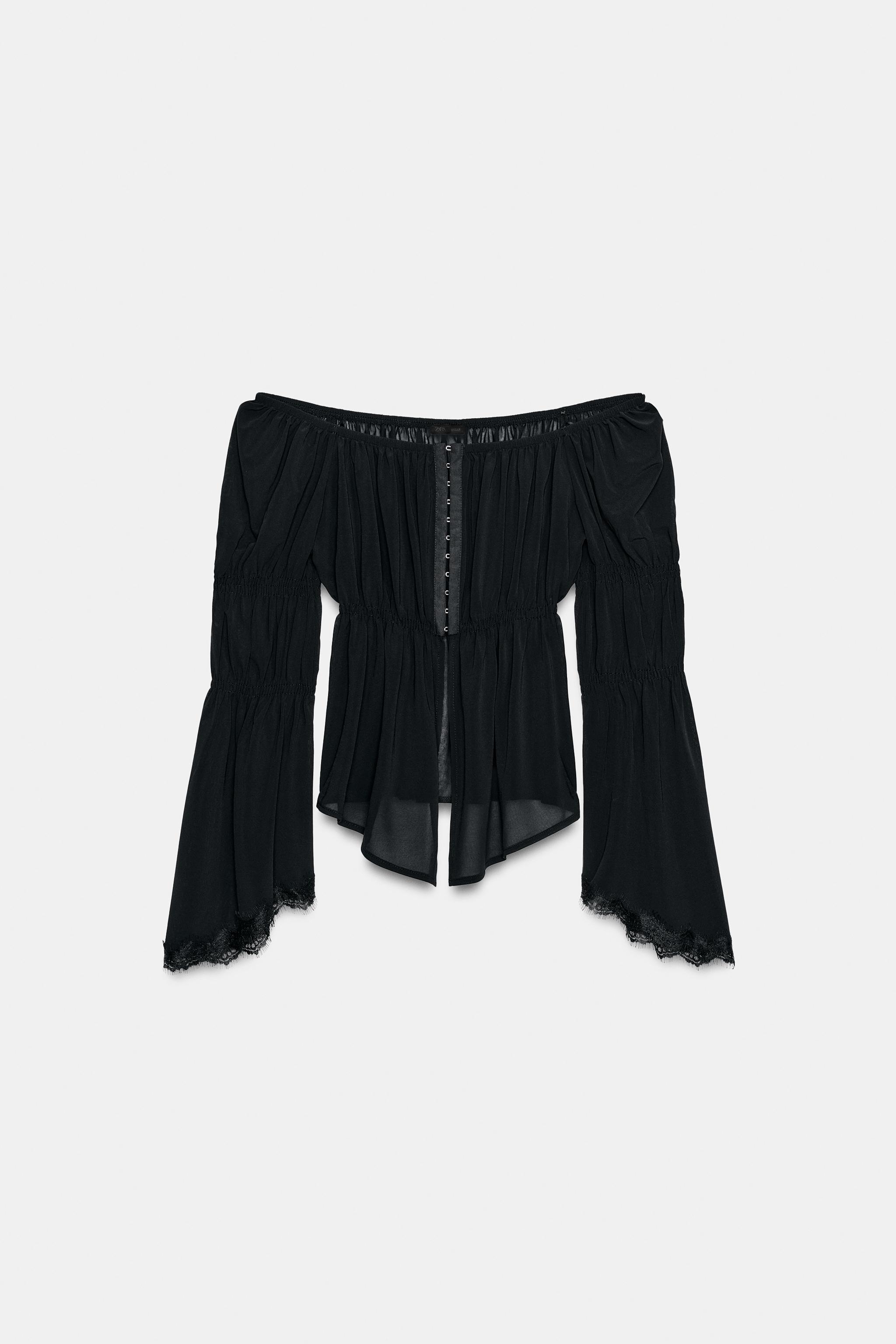 COMBINATION LACE TOP — Black
