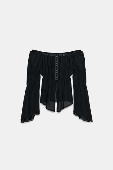 TOP BIMATIÈRE AVEC DENTELLE - Noir de Zara - Image 5