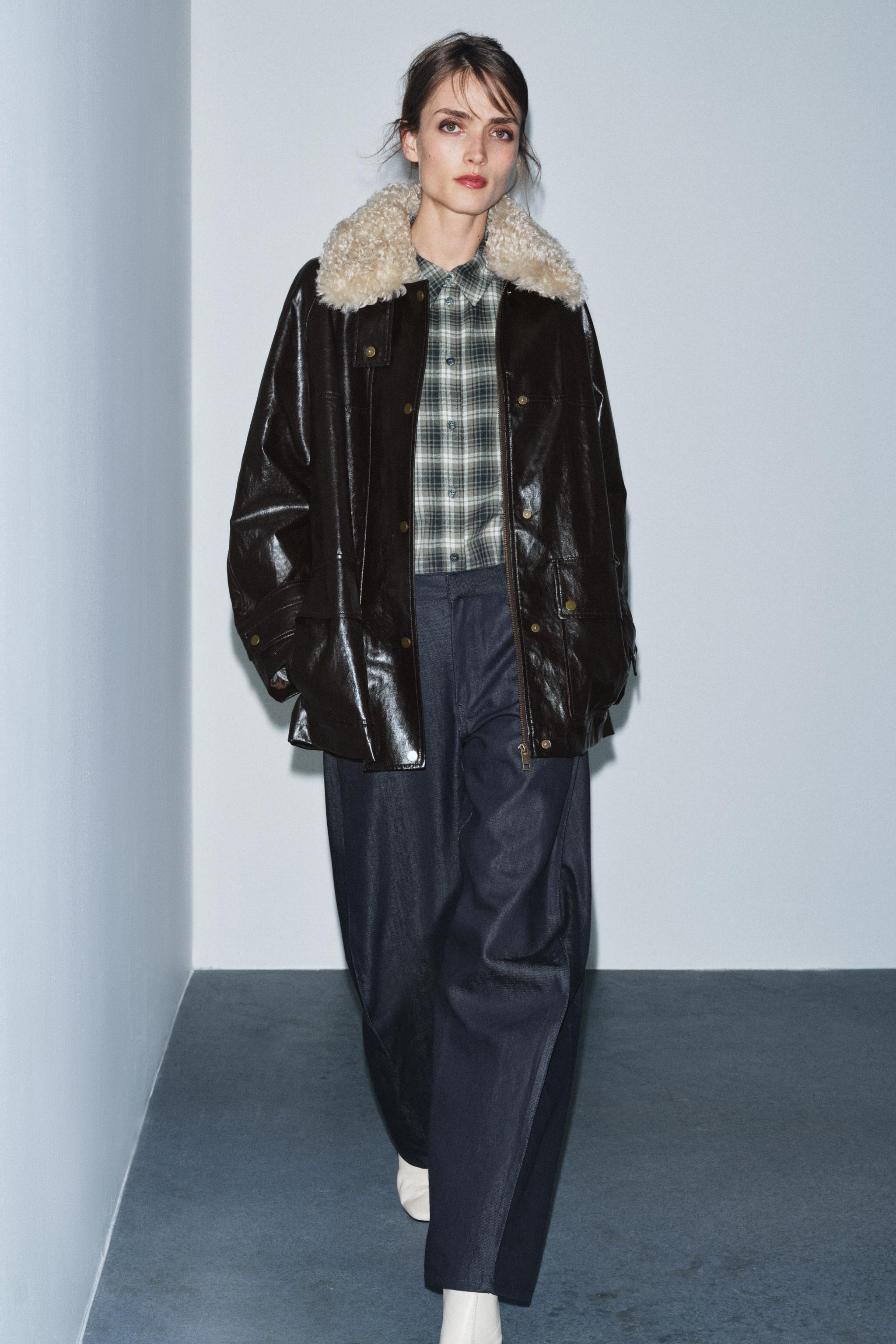 フェイクファー襟ジャケット ZW COLLECTION - ブラウン | ZARA Japan