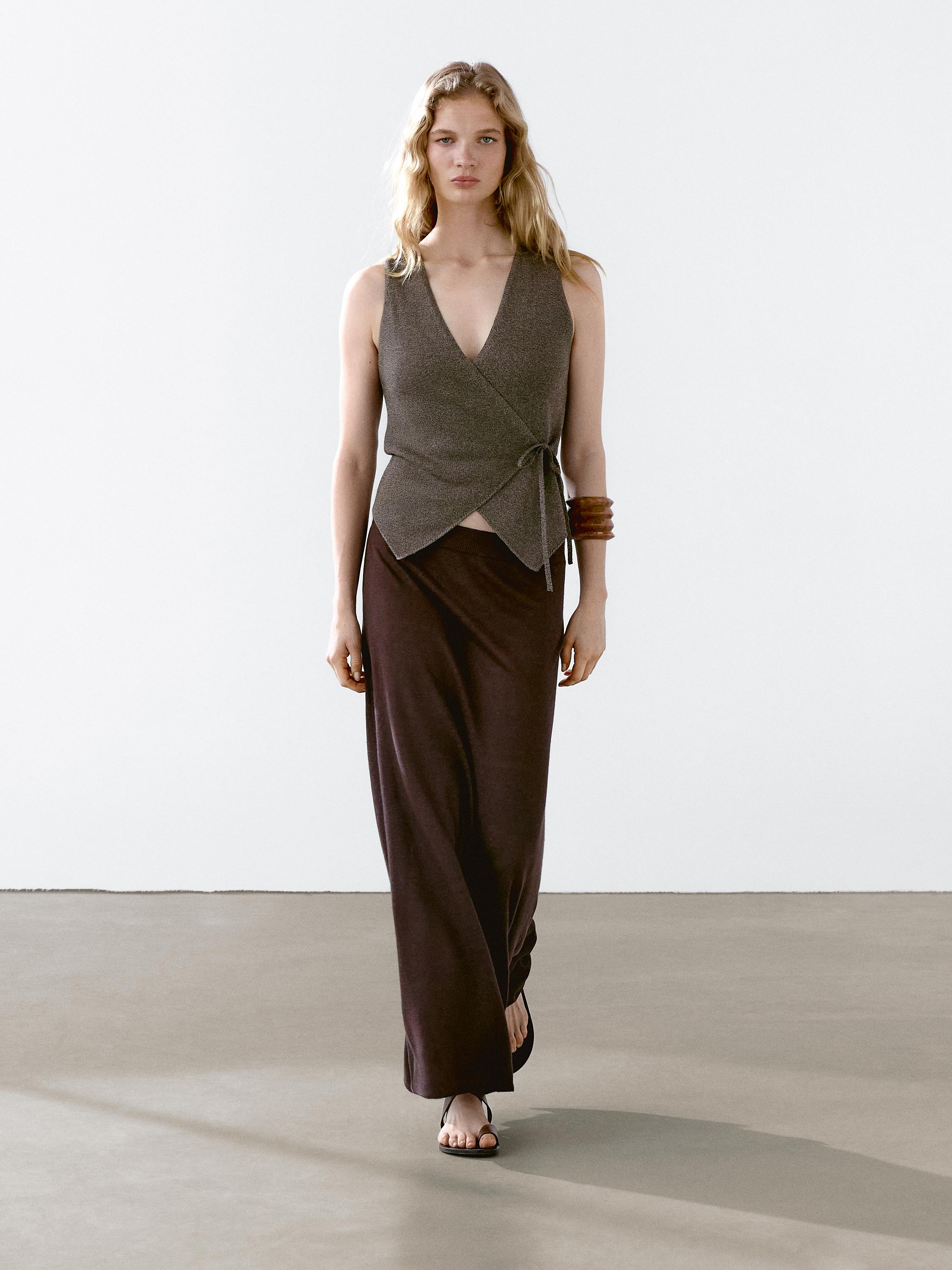 100% linen long flounce skirt