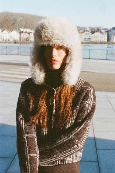 CHECKED KNIT CARDIGAN - Brown by Zara - Image 1