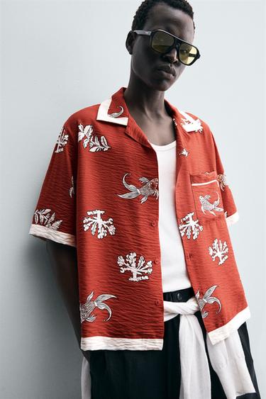 CARP PRINT SHIRT - Ecru / Red by Zara - Image 4