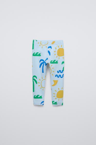 WAVE AND PALM TREE RIBBED LEGGINGS - Sky blue by Zara
