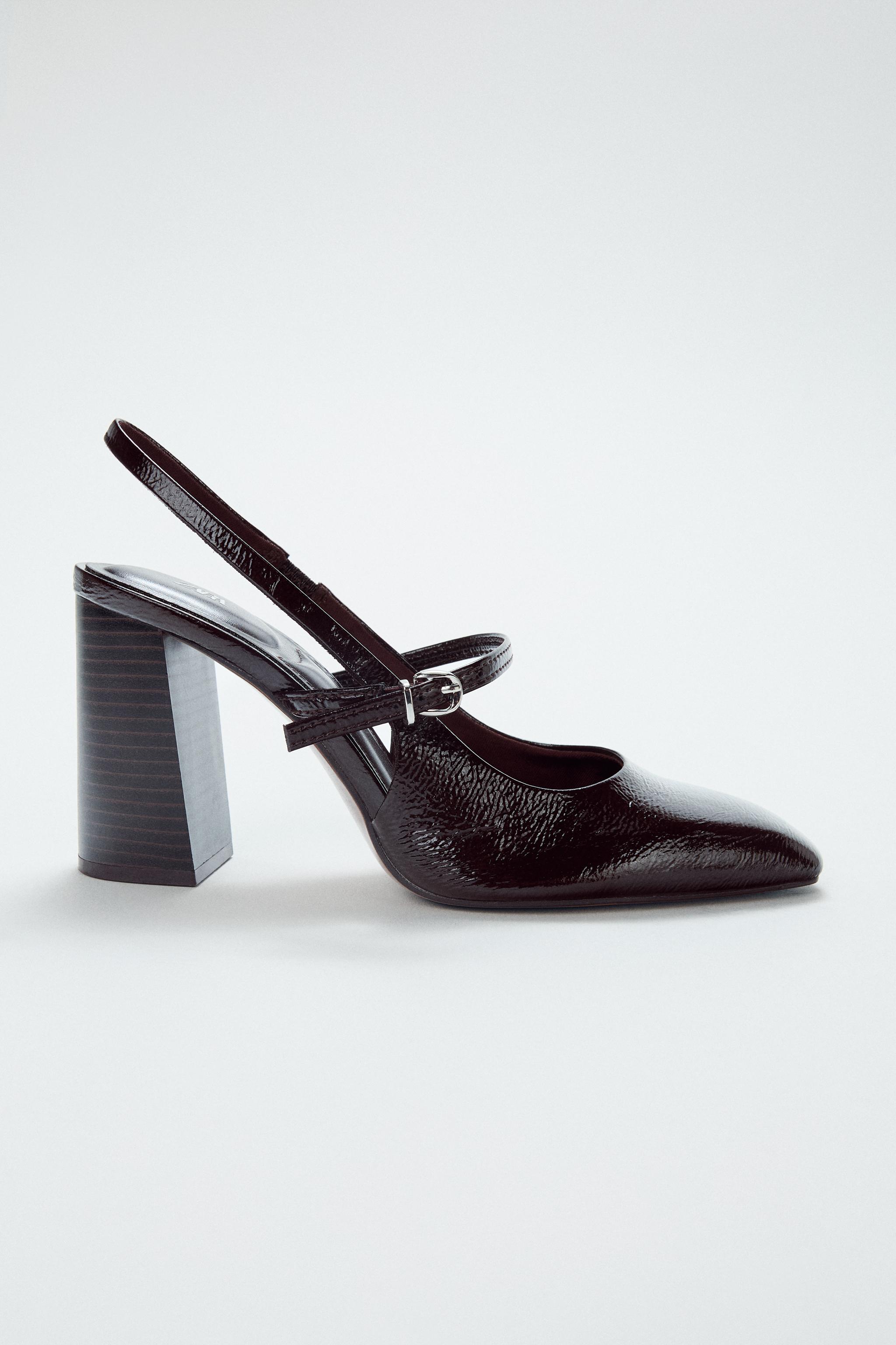 新品 タグ付 ZARA レザー ブラック ストラップ パンプス 37 ヒール 黒 ZARA レザーハイヒールパンプス BLACK 24.5センチ ZARA - ZARA