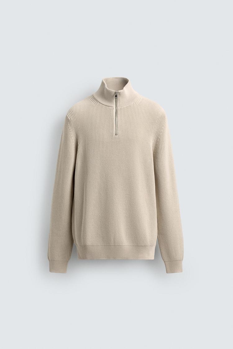 ZARA PURL KNIT QUARTER-ZIP JUMPER
