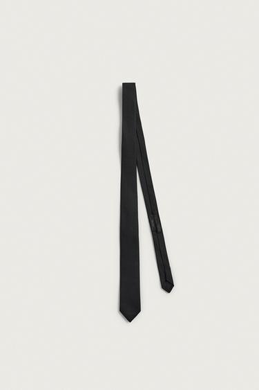 100% SILK SLIM FIT TIE - Black by Zara