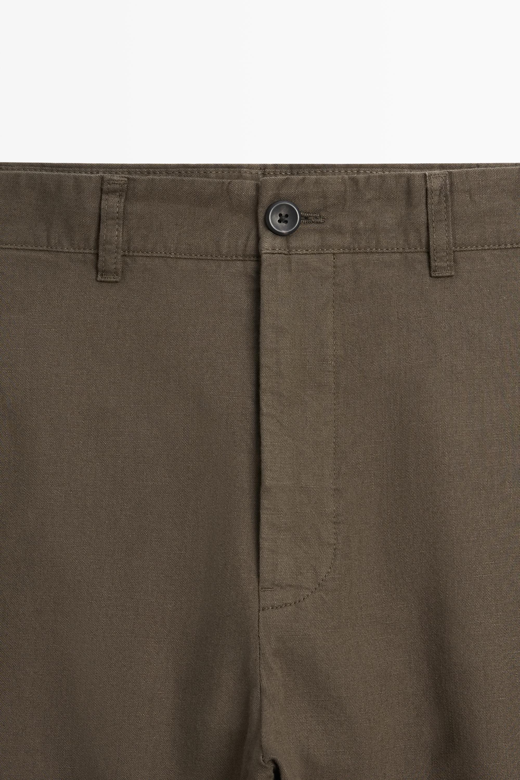 Linen and cotton straight-leg pants