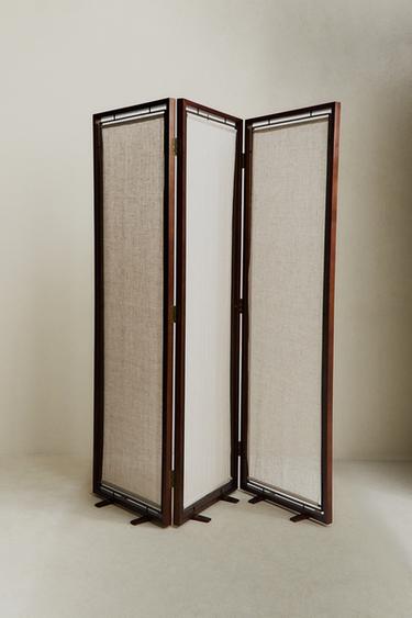 WOOD AND LINEN FOLDING SCREEN - Brown by Zara