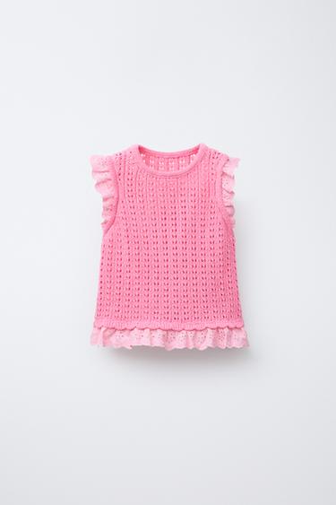 LACE KNIT TOP - Pink by Zara