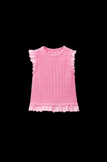 Zara LACE KNIT TOP - Pink - Image 0
