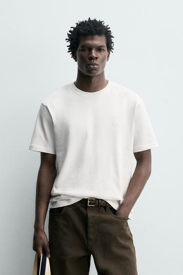 T-SHIRT BRODERIE BIMATIÈRE IMPRIMÉE - Écru de Zara
