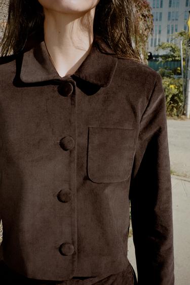 Zara VELVET CROP BLAZER - Taupe gray