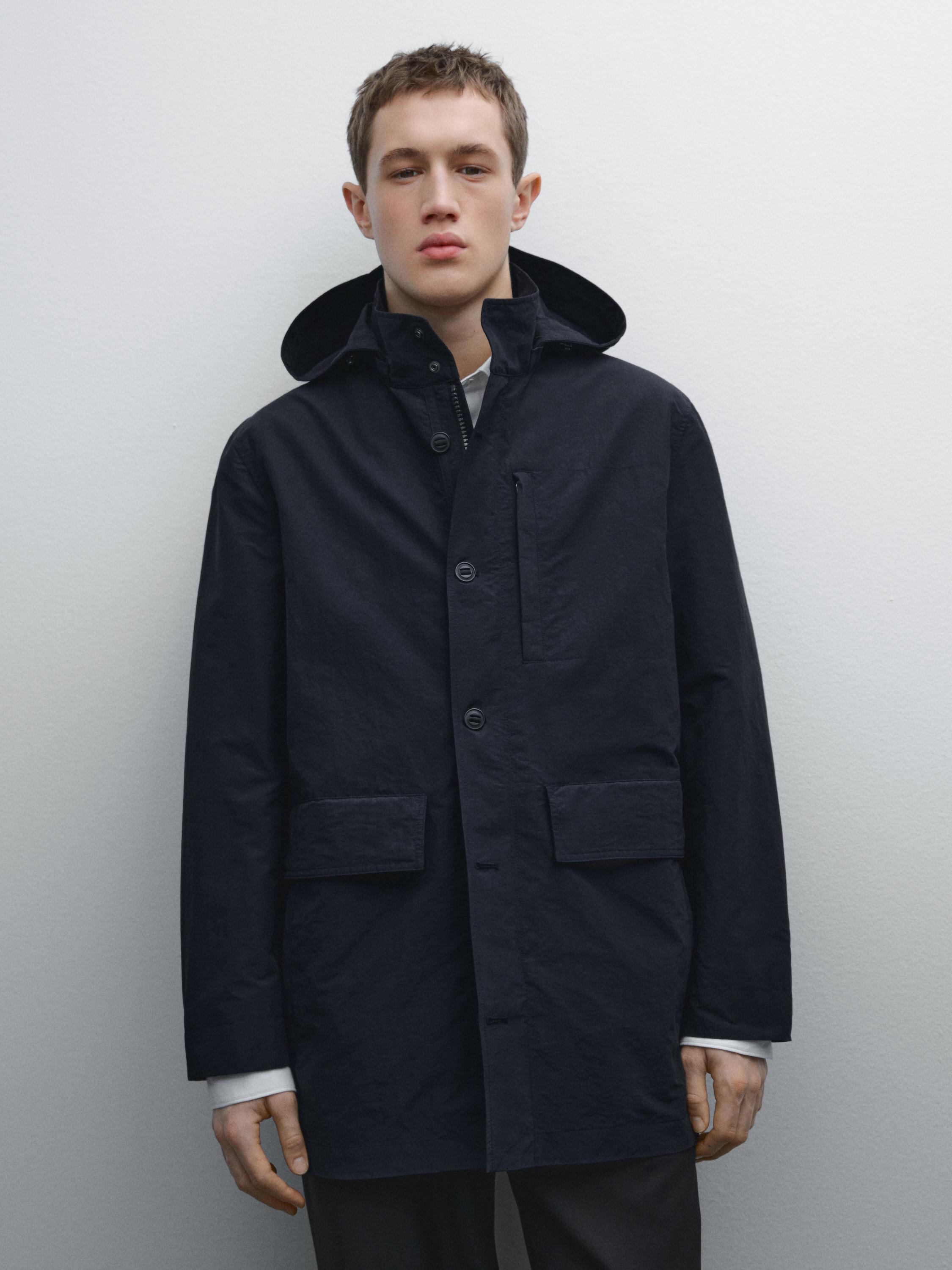 Cotton blend hooded parka - Dark navy | ZARA United States