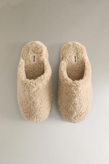 FAUX SHEARLING SLIPPERS - Ecru White by Zara - Image 3