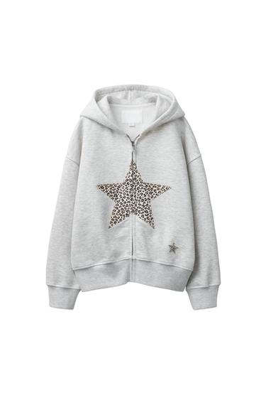 SUDADERA CREMALLERA ESTRELLA ANIMAL PRINT - Gris vigoré de Zara