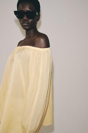 BLUZË ME LINO ZW COLLECTION - E verdhë pastel nga Zara