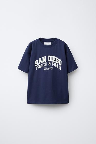 Zara TEXT PRINT T-SHIRT - Navy blue