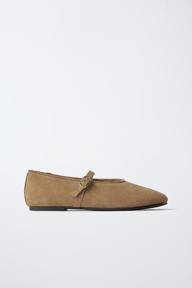 SPLIT SUEDE BALLET FLATS - Brown by Zara