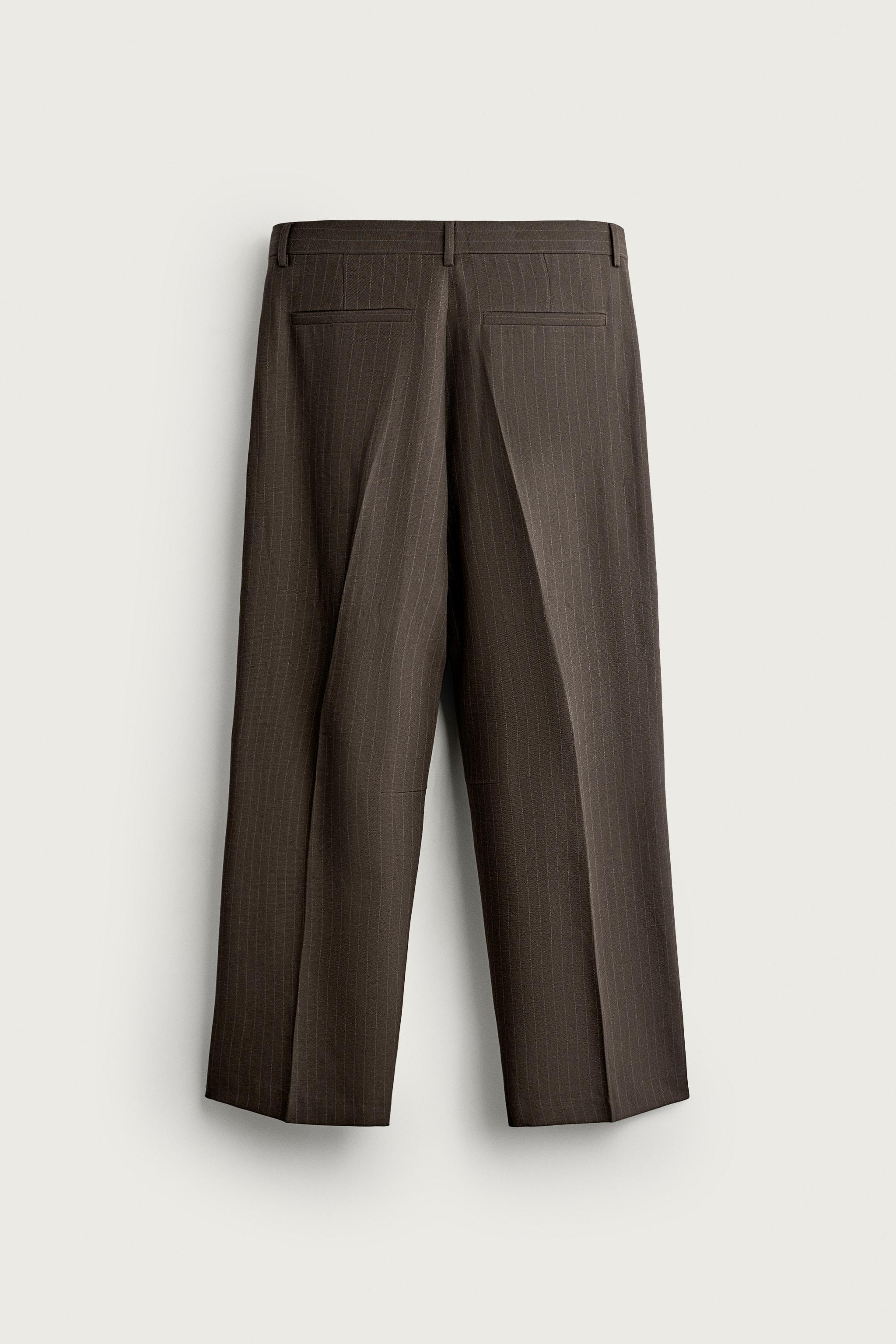 PINSTRIPE PLEATED SUIT PANTS - Brown | ZARA United States