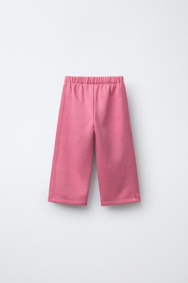 PANTALON EN MOLLETON WIDE LEG BRODÉ CAPIBARA - Rouge / Corail de Zara - Image 1